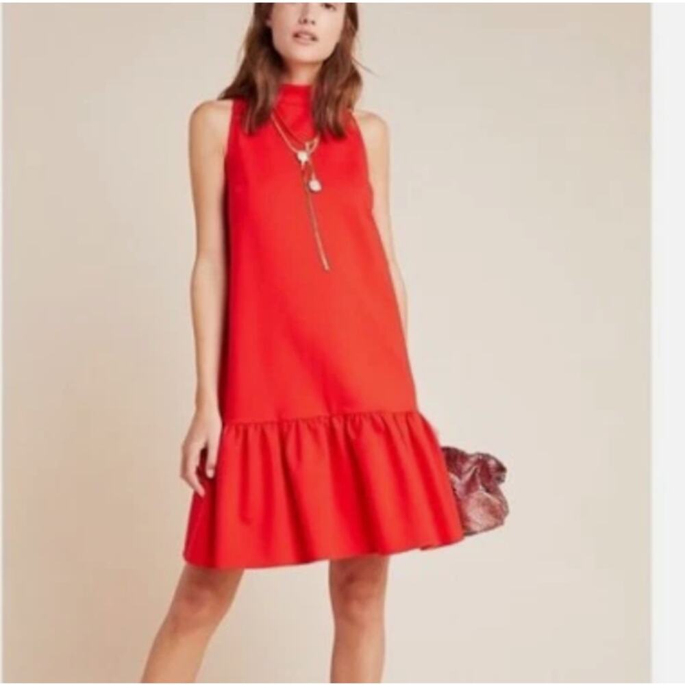 Maeve Red Sleeveless Mini Dress with Ruffle Hem